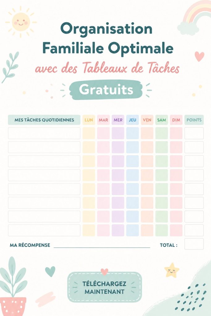 Tableau de tâches familial coloré et organisé sur un mur