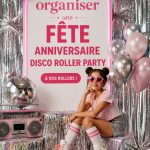 Fête d'anniversaire thème disco roller avec des enfants sur rollers