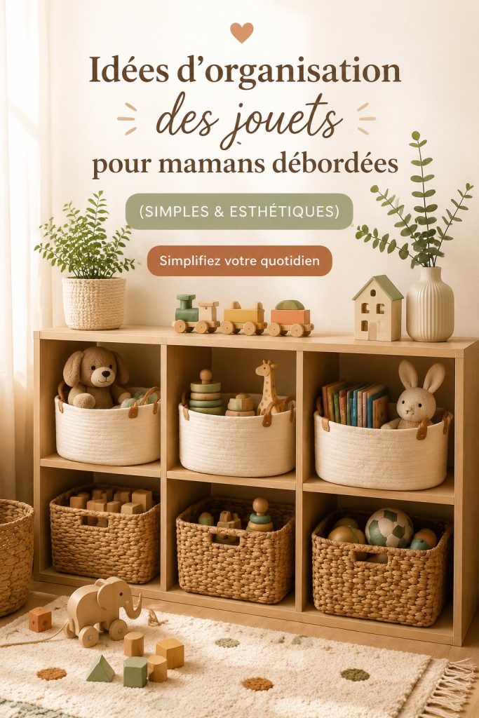 Un espace de jeu bien organisé avec des jouets rangés dans des bacs colorés.