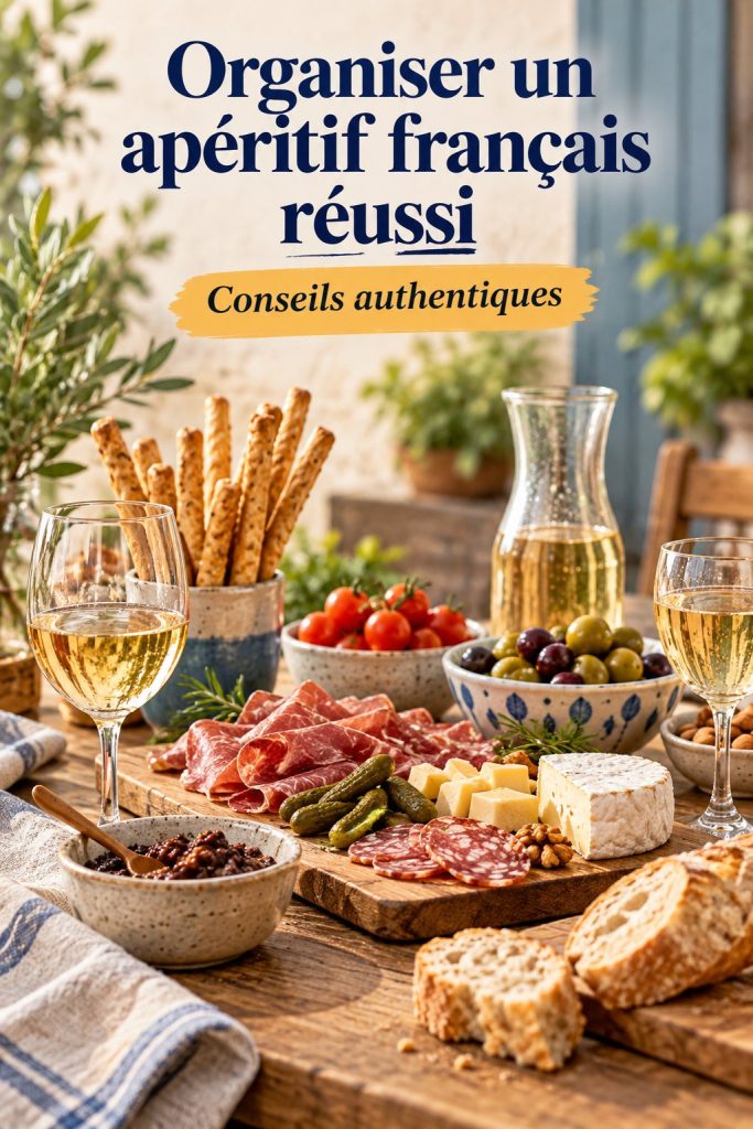 Un apéritif français avec des plats variés sur une table bien dressée