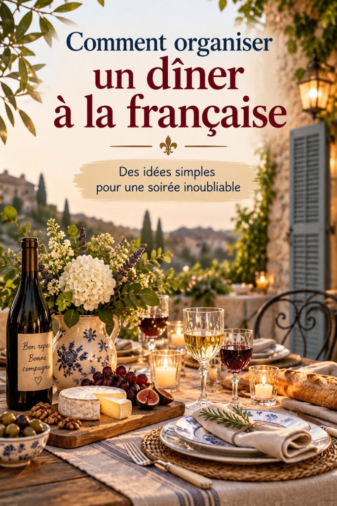 Table joliment dressée pour un dîner à la française avec de la vaisselle élégante.