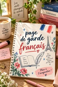 Une page de garde colorée et créative pour un cours de français
