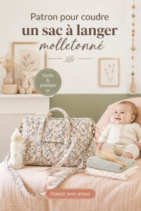 Sac à langer molletonné fait main sur une table de couture.