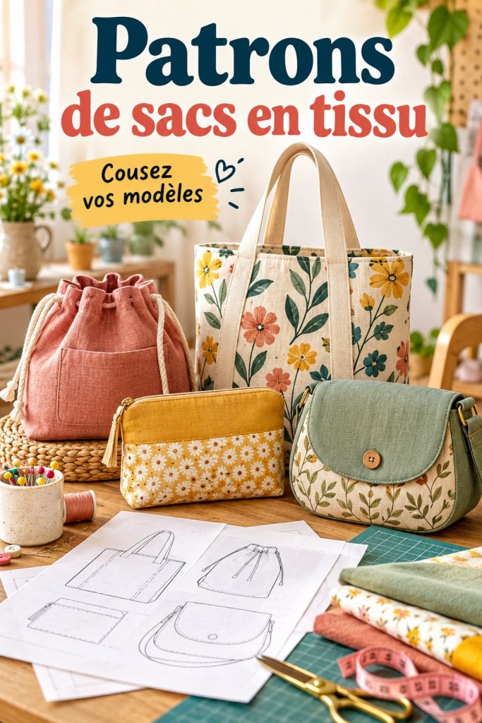 Un joli sac en tissu coloré sur un fond lumineux, illustrant l'art de la couture.