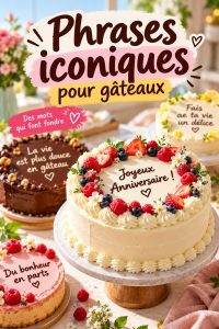 Gâteau décoré avec des phrases iconiques en écriture cursive