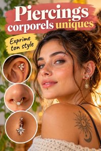 Une sélection de piercings corporels uniques dans un ensemble coloré.