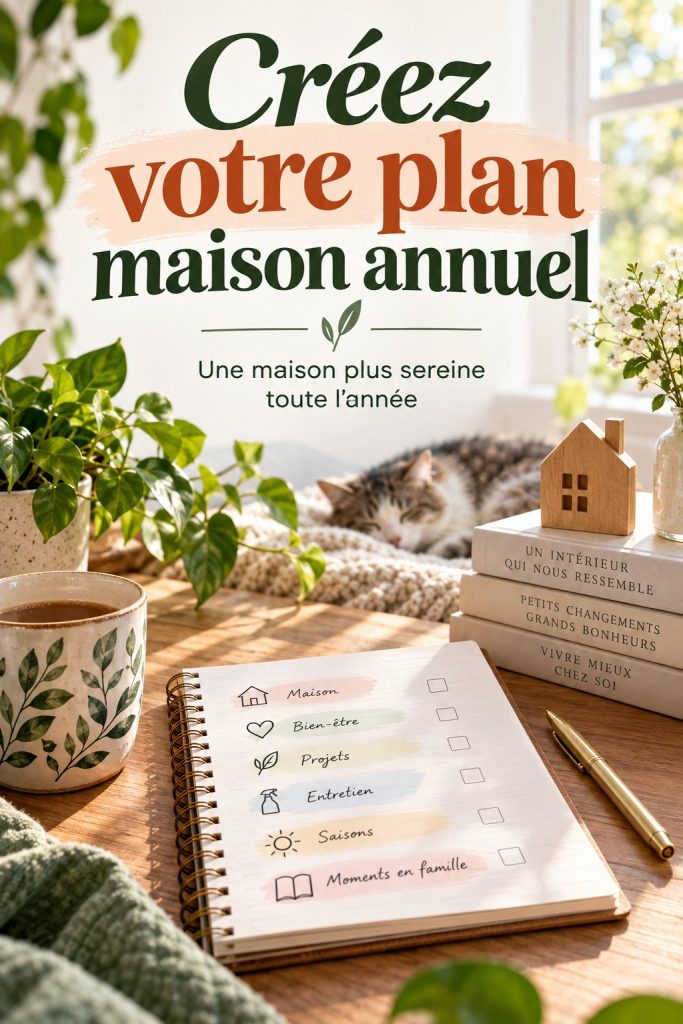 Vue d'une maison chaleureuse avec un planning annuel affiché sur un mur
