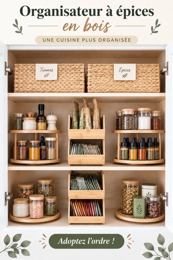 Porte-épices en bois bien organisé dans une cuisine moderne