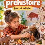 Enfants en train de créer des projets préhistoriques avec des matériaux recyclés.