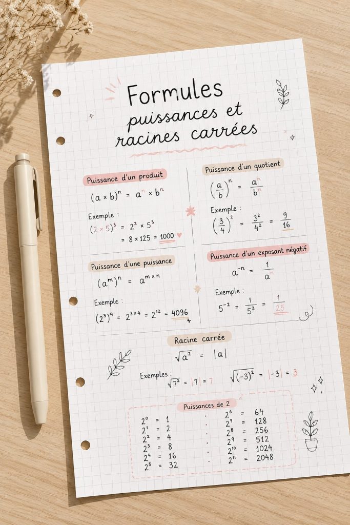 Illustration des puissances et racines carrées en mathématiques.