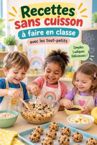 Enfants de maternelle préparant des recettes sans cuisson en classe