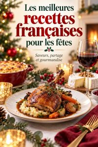 Recettes festives françaises avec des plats traditionnels sur une table magnifiquement dressée.