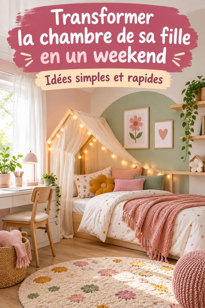 Chambre de fille décorée avec des couleurs vives et des éléments ludiques