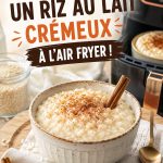Riz au lait crémeux préparé à l'air fryer, servi dans un bol.