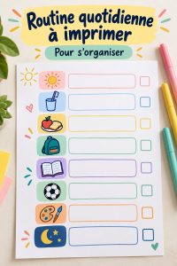 Un enfant utilisant une routine quotidienne imprimable pour s'organiser