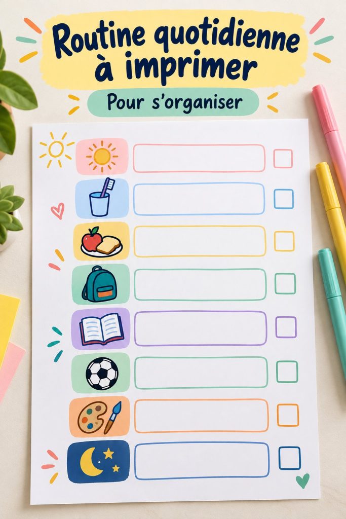 Un enfant utilisant une routine quotidienne imprimable pour s'organiser