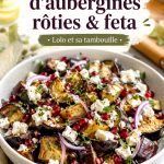 Salade colorée d'aubergines rôties à la feta dans un bol