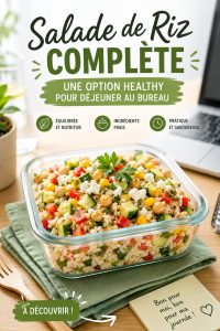 Salade de riz complète avec légumes colorés, idéale pour le bureau.