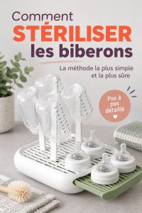 Mère stérilisant des biberons en utilisant une méthode à la vapeur