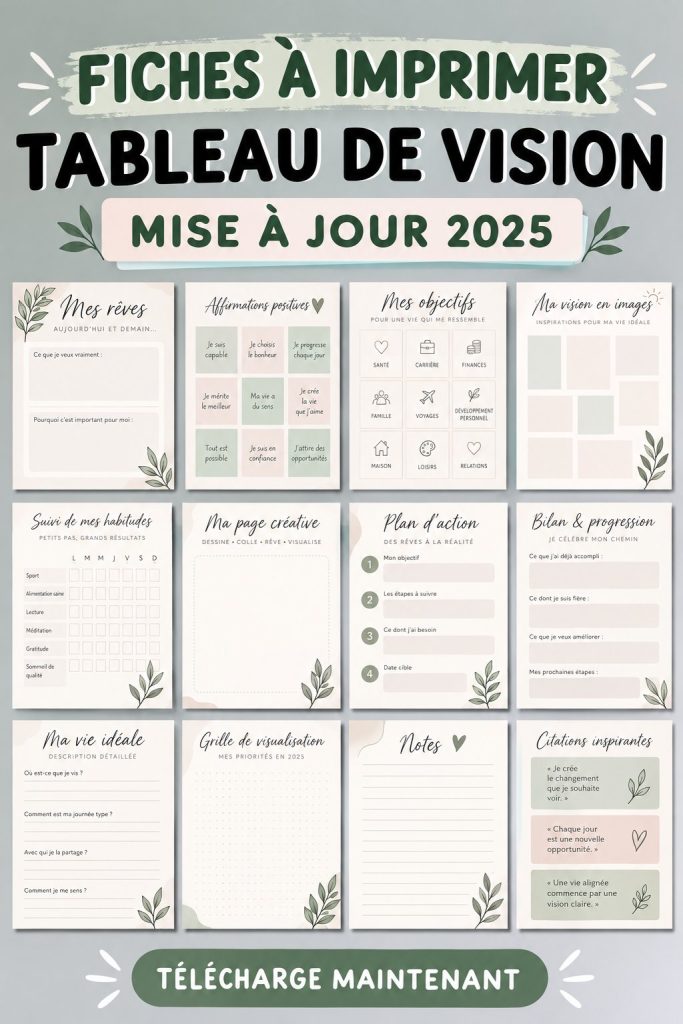Tableau de vision coloré avec des images et des mots inspirants pour 2025.