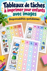 Un tableau de responsabilités coloré pour enfants, avec des images et des tâches.