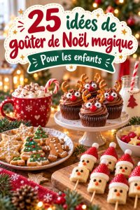 Une belle table décorée pour une tea party de Noël, avec des tasses de thé et des pâtisseries.