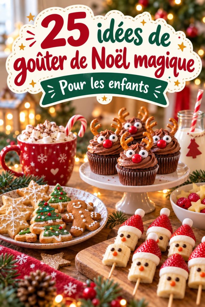 Une belle table décorée pour une tea party de Noël, avec des tasses de thé et des pâtisseries.