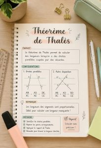 Illustration du théorème de Thalès montrant des triangles et des droites parallèles.