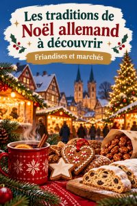 Un marché de Noël allemand avec des décorations lumineuses et des stands de gourmandises
