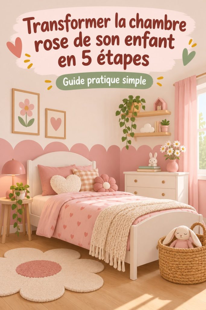 Chambre rose douillette pour enfant, décorée avec des accessoires harmonieux