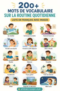 Un tableau coloré avec 200 mots de vocabulaire liés à la famille et la routine